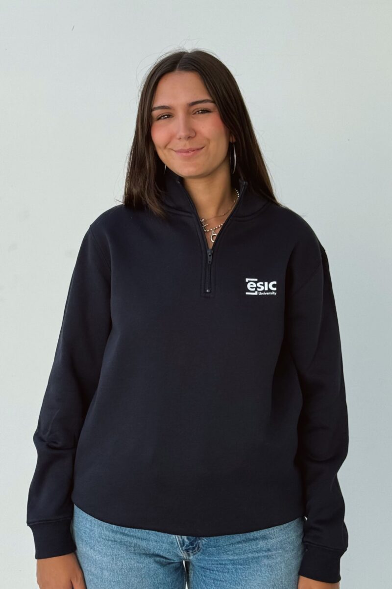 Sudadera con cremallera azul logo pecho y frase trasera