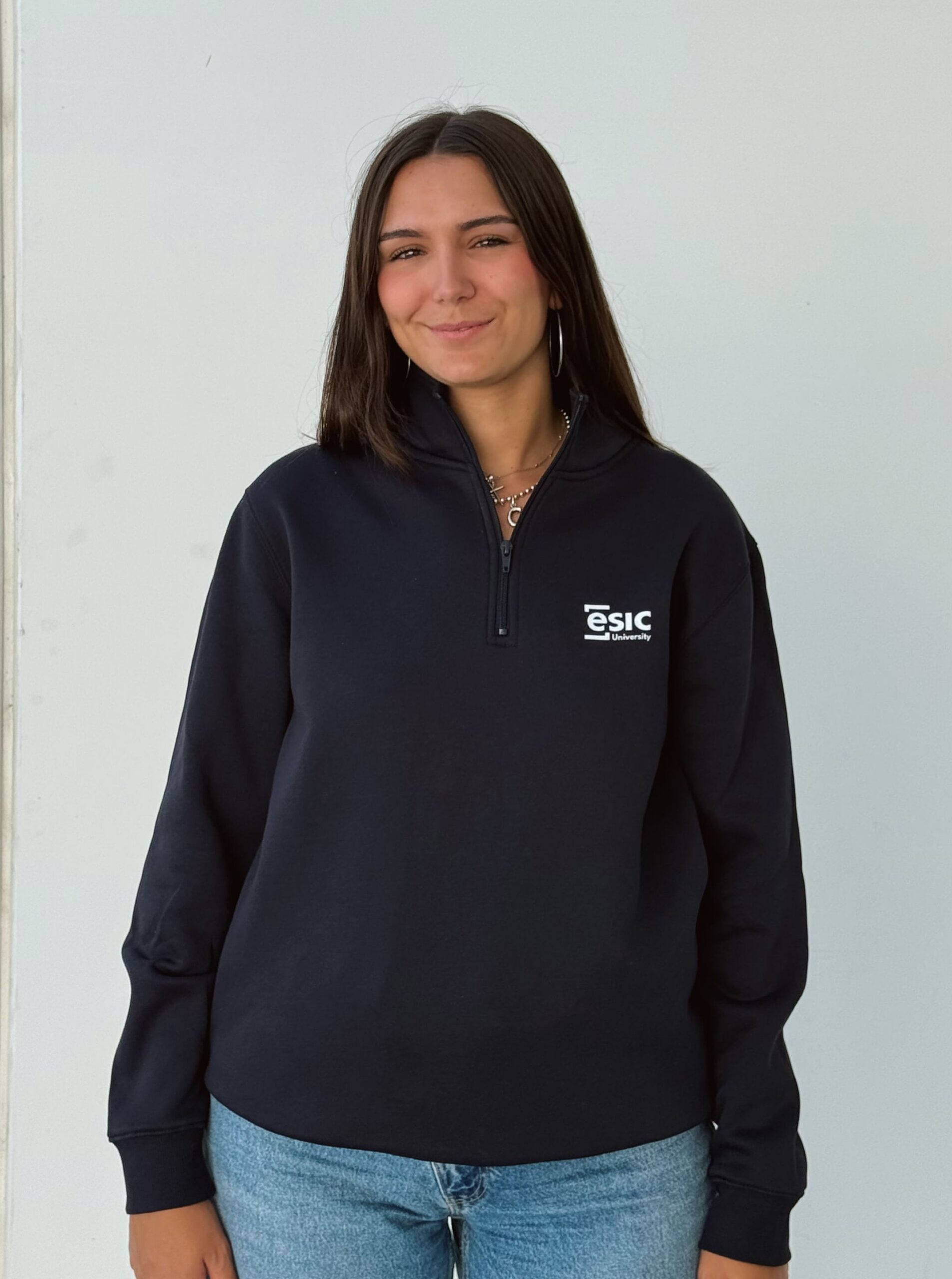 Sudadera con cremallera azul logo pecho y frase trasera